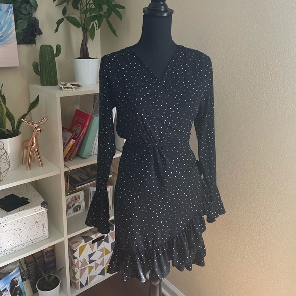 Polka Dot Wrap Mini Dress - Picture 2 of 8